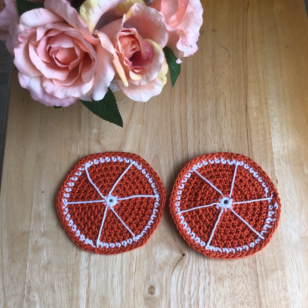 NEW Crochet Orange Slice Coasters (4 pack) - Picture 2 of 6